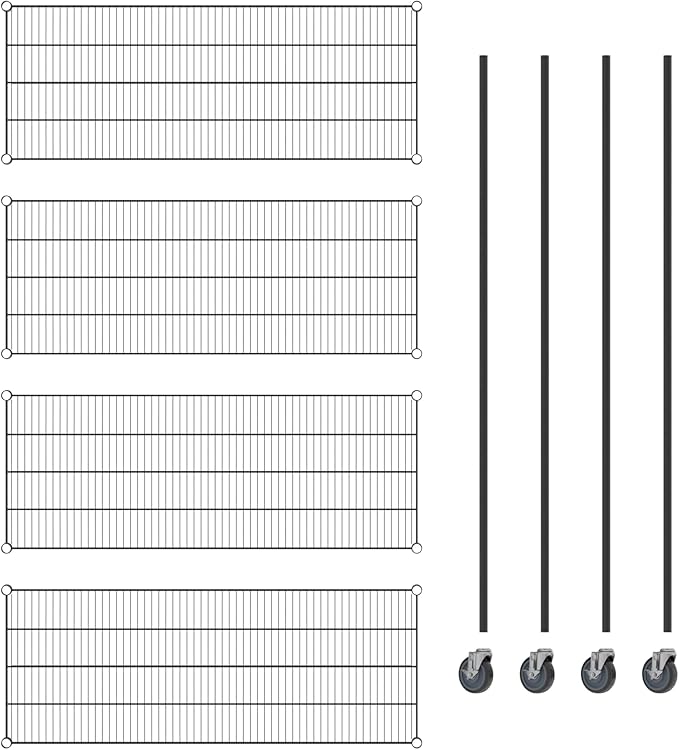 Commercial NSF Listed Black Epoxy Mobile Wire Shelving Kit 21" x 54" x 80", with 4 Shelves Perfect for Warehouse, Walk-in Refrigerator, Freezer, Grocery Store, Restaurant, Dishroom