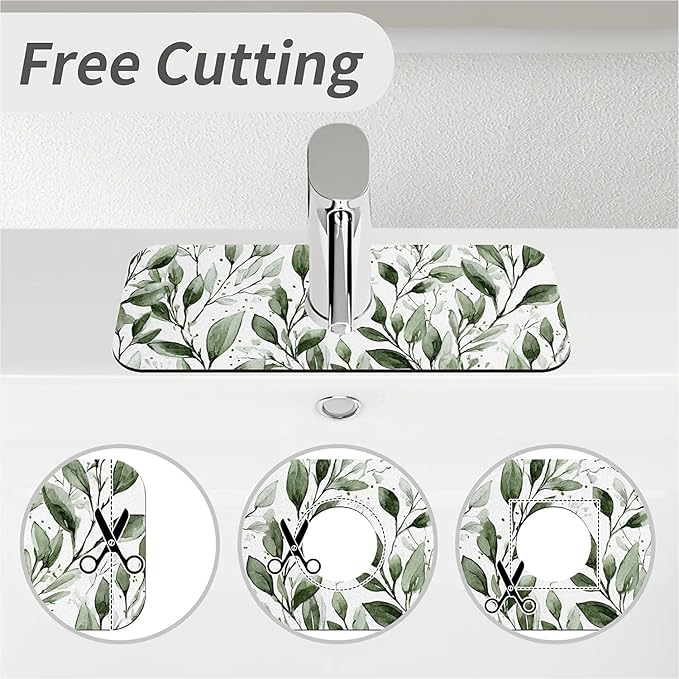 Kitchen Sink Splash Guard，Watercolor-sage foliage Faucet Mat Sink Gadgets-Super Absorbent Fast Drying Mat Drip Catcher for Kitchen, Bathroom,Sink Mat, Dish Drying Mat, Bathroom(15" X 5.5" )
