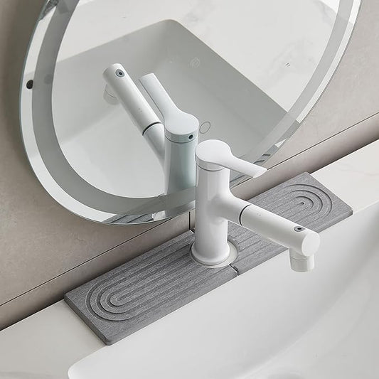 ODE TO ORDER Stone Faucet Mat for Kitchen Sink, kitchen sink splash guard for Bathroom Counter,15.7 Inch Light Grey Diatomite water-Absorbing Drying Stone Mat, Sink faucet Stone Tray Protector