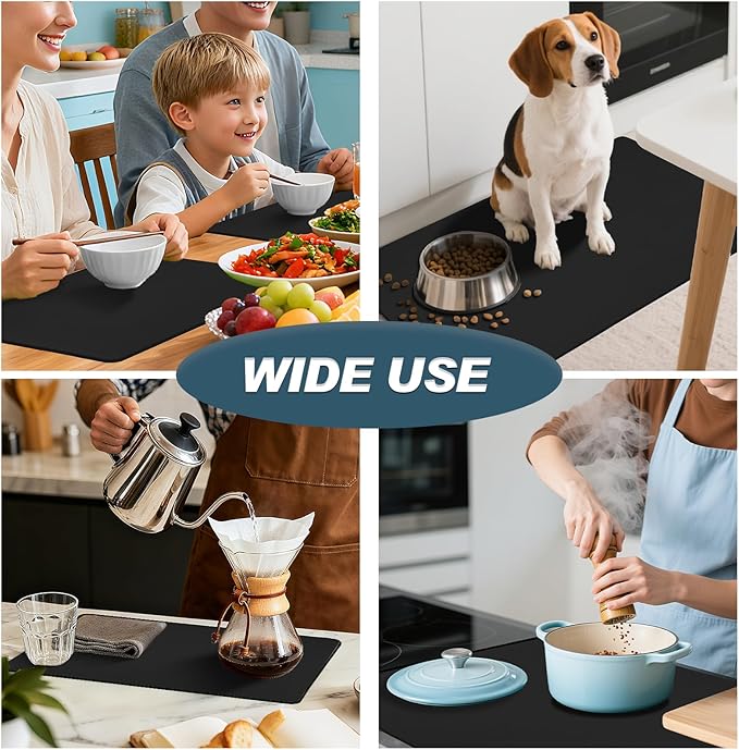 Dish Drying Mat & Coffee Mat for Kitchen Counter, Absorbent Microfiber Waterproof Mat with Non-Slip Backing, Multi-Size Multi-Color Options, Sink and Coffee Bar Accessories