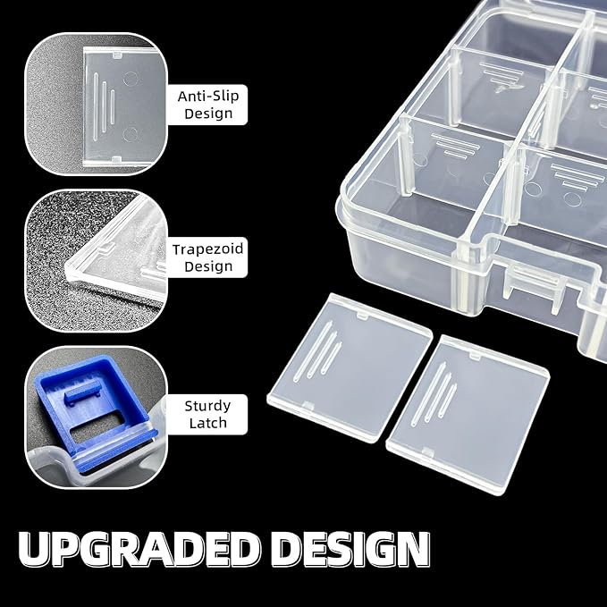DUOFIRE Plastic Organizer Container Storage Box Adjustable Divider Removable Grid Compartment for Jewelry Beads Earring Tool Fishing Hook Small Accessories(18 grids, White X 4)