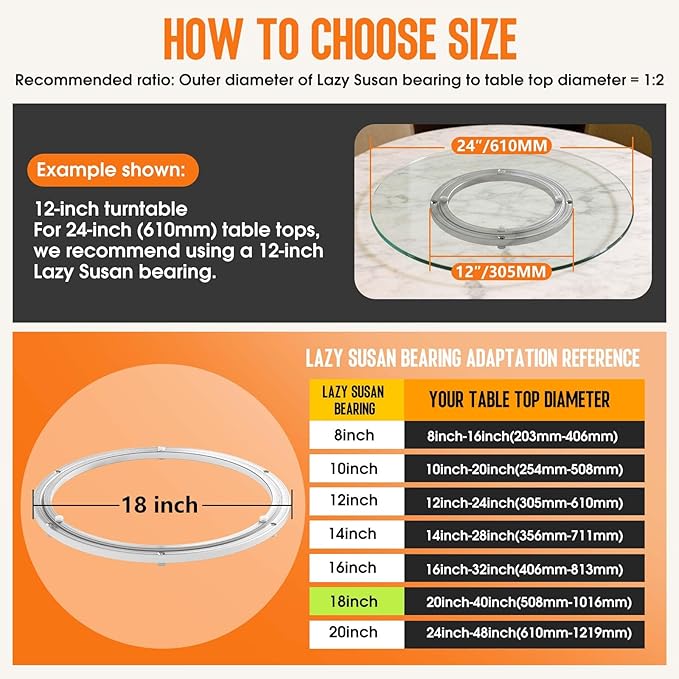 Lazy Susan Hardware, Heavy Duty Lazy Susan Bearing & Swivel Turntable - 18 Inch Rotating Bearing Plate for Round Dining Table, Smooth Swivel Mechanism