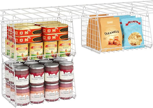 3-Pack Under Shelf Hanging Baskets with 360° Rotating Hooks - Space Saving Pantry Shelf Organizer for Kitchen Storage, Foldable Small Space Solutions for Pantry Organization, White