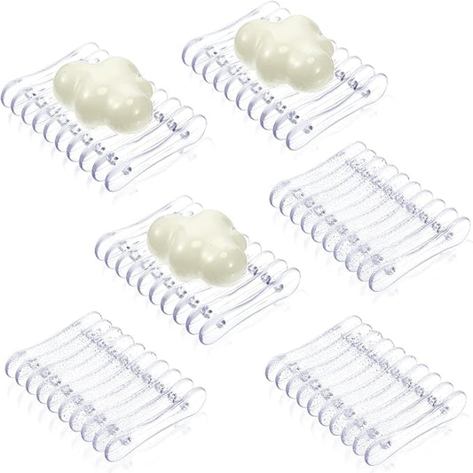 Plastic Bar Soap Holder Soap Saver Tray Bar Dish Self Draining Dishes for Sponge Dryer Bathroom Toilet Shower Kitchen Restaurant Counter(Clear,6 Pieces)