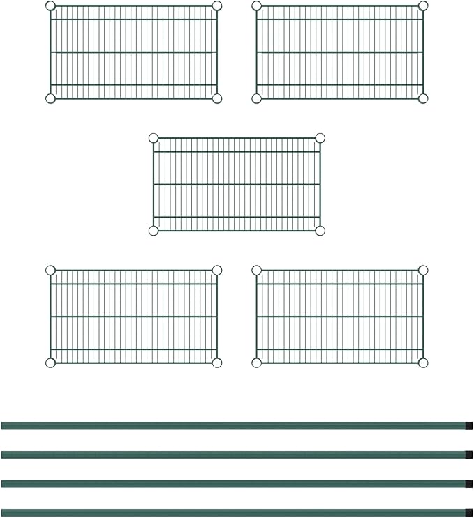 Commercial NSF Listed Green Epoxy Stationary Wire Shelving Kit 14" x 24" x 64", with 5 Shelves Perfect for Warehouse, Walk-in Refrigerator, Freezer, Grocery Store, Restaurant, Dishroom