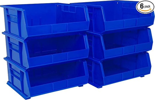 Akro-Mils 30250 AkroBins Plastic Storage Bins, Space-Saving Stackable Bins for Garage, Pantry, Craft Organization, 15-Inch x 16-Inch x 7-Inch, Blue, 6-Pack