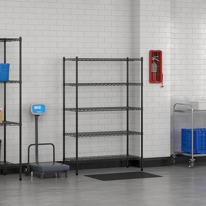 Commercial NSF Listed Black Epoxy Stationary Wire Shelving Kit 18" x 42" x 64", with 5 Shelves Perfect for Warehouse, Walk-in Refrigerator, Freezer, Grocery Store, Restaurant, Dishroom