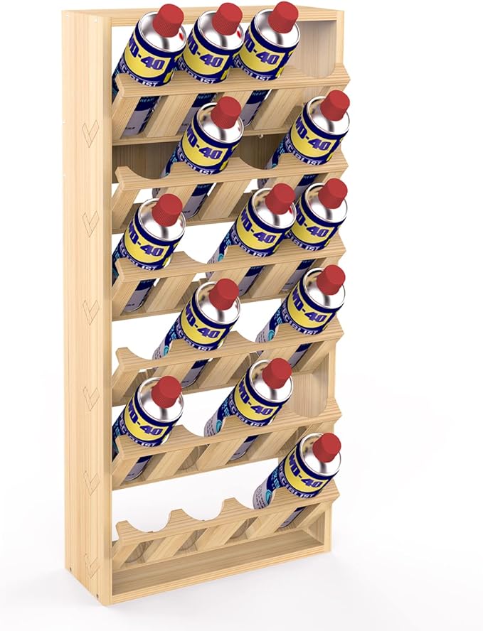 Yeshine 24-Can Spray Paint Storage Rack, Wooden Organization Rack for Paint and Lube, Craft Workroom Bottle Organizer, Wall Mount Aerosol Holder