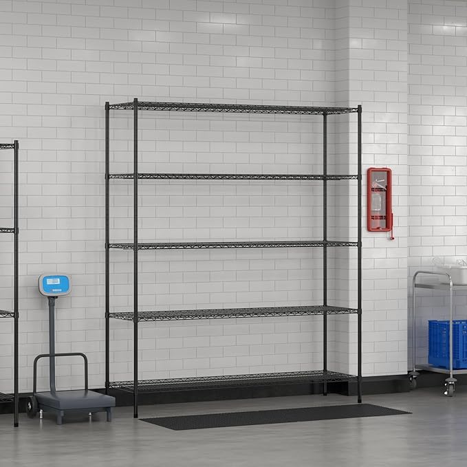 Commercial NSF Listed Black Epoxy Stationary Wire Shelving Kit 21" x 72" x 86", with 5 Shelves Perfect for Warehouse, Walk-in Refrigerator, Freezer, Grocery Store, Restaurant, Dishroom