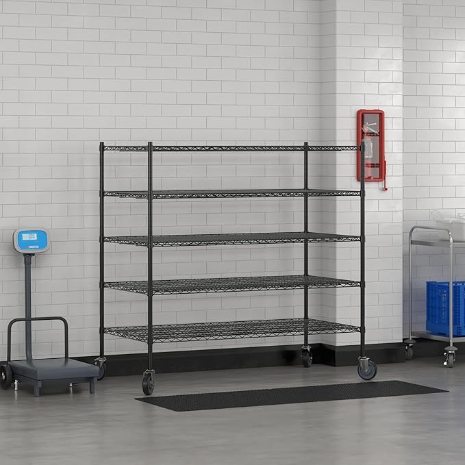 Commercial NSF Listed Black Epoxy Mobile Wire Shelving Kit 30" x 60" x 60", with 5 Shelves Perfect for Warehouse, Walk-in Refrigerator, Freezer, Grocery Store, Restaurant, Dishroom