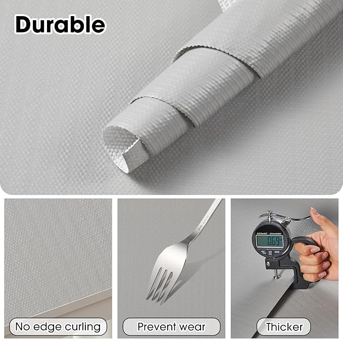 ALIUNI Drawer and Shelf Liner, Non-Slip Kitchen Cabinet Liners Non-Adhesive Thick Strong Grip Waterproof Washable Mats Protect Dresser Shelves Cupboard Bathroom Cabinets, Light Gray, 18 in X 20 FT