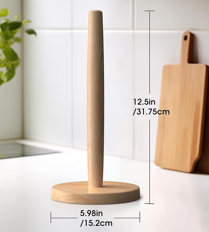 Wooden Paper Towel Holder Stand for Jumbo Roll - Kitchen Paper Hanger Rack Bathroom Towel Roll Stand Organizer Simply Standing Countertop Paper Roll Holder, Large