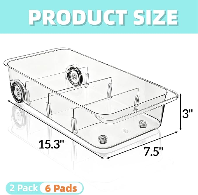YIMITEE 2 Pack Refrigerator Organizer Bin with Wheels, Roll Out Pantry Storage with Dividers, Clear Plastic Refrigerator Drawer, Upgrade Thick Fridge Caddy for Under Sink, Kitchen Organization