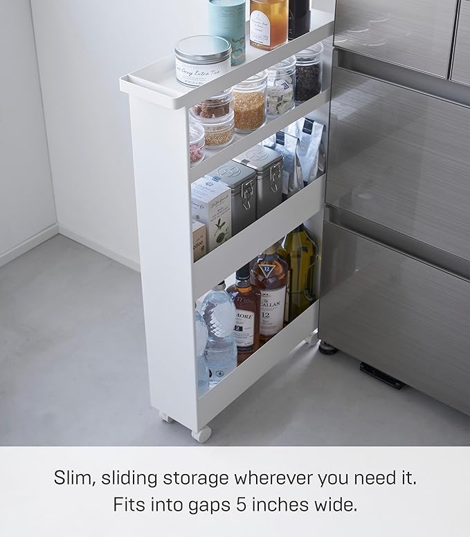 YAMAZAKI Home Tower Slim 4-Tier Rolling Storage Cart – Mobile Organizer for Kitchen Or Bathroom, 31.7" - Steel -