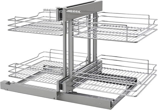 Rev-A-Shelf Dual Tier Pullout Shelf Organizer for Blind Corner Kitchen or Bathroom Cabinets with Soft-Close,18", 4 Shelves, Chrome, 5PSP-18SC-CR