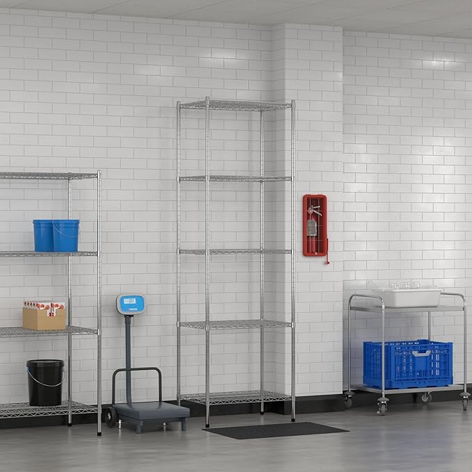 Commercial NSF Listed Chrome Stationary Wire Shelving Kit 21" x 30" x 96", with 5 Shelves Perfect for Warehouse, Walk-in Refrigerator, Freezer, Grocery Store, Restaurant, Dishroom