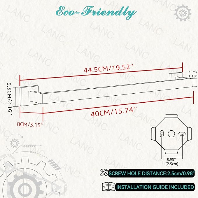LANC 2-Pack 16-Inch Brushed Gold Bathroom Towel Bars, Total-18 Square Towel Racks Single Hand Towel Holders SUS304 Stainless Steel Wall Mount Lavatory Towel Hanger Towel Rods,A8804-4BG