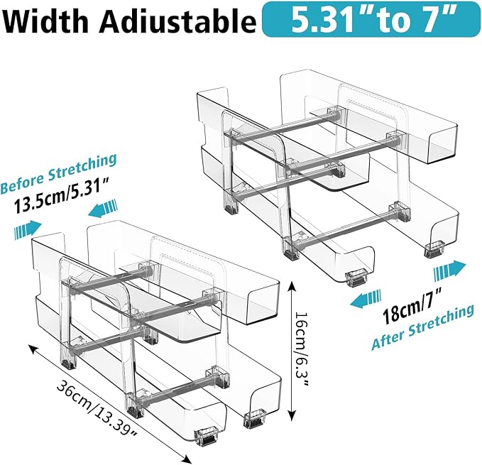 2 Pack Adjustable Soda Can Organizer,Expandable 2 Tier Gravity Beverage Drink Dispenser for Mini Fridge,Rolling Pop Can Storage for Refrigerator,Mini and Tall Skinny Can Holder for Pantry