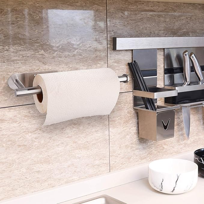Paper Towel Holder Under Cabinet - Self Adhesive Paper Towel Roll Holder Wall Mount, Stainless Steel Towel Paper Holder for Kitchen,Bathroom,Cabinets(2 Pcs)