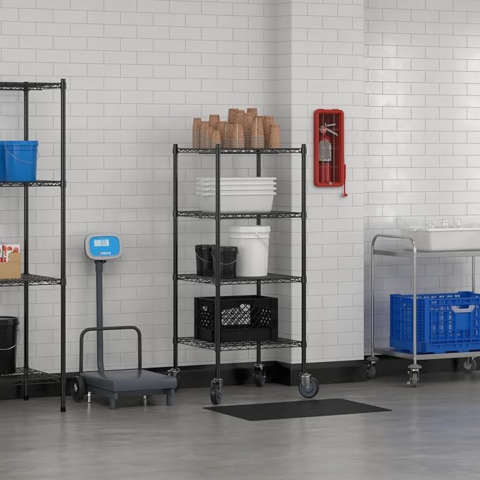 Commercial NSF Listed Black Epoxy Mobile Wire Shelving Kit 24" x 24" x 60", with 4 Shelves Perfect for Warehouse, Walk-in Refrigerator, Freezer, Grocery Store, Restaurant, Dishroom