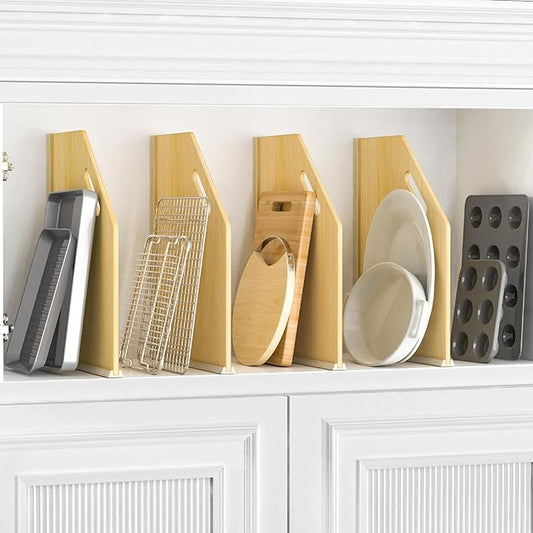 4 Pack Wood Tray Dividers for Cabinet, Cookie Sheet Organizer for Cabinets, No-Cut Kitchen Cabinet Dividers, Cookie Trays for Kitchen, Utility Rooms, Pantry Storage