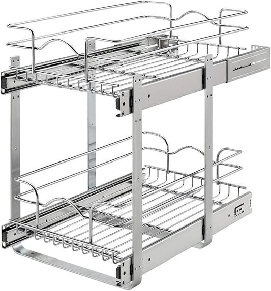 Rev-A-Shelf 2-Tier Kitchen Cabinet Pullout Shelf and Drawer Organizer Slide Out Pantry Storage Basket in Multiple Sizes, 12 x 18 In, 5WB2-1218CR-1