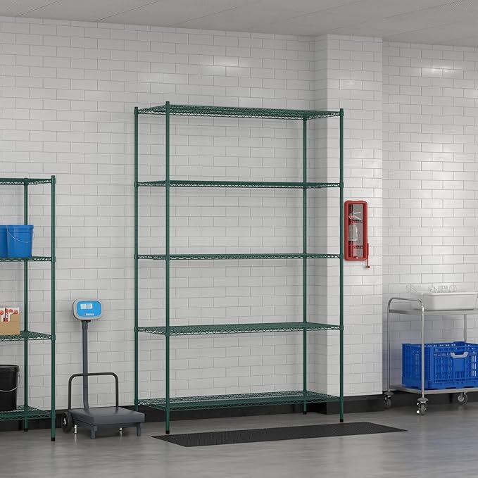 Commercial NSF Listed Green Epoxy Stationary Wire Shelving Kit 24" x 60" x 96", with 5 Shelves Perfect for Warehouse, Walk-in Refrigerator, Freezer, Grocery Store, Restaurant, Dishroom