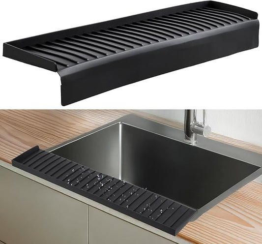 AyNirser Sink Edge Protector with Suction Cup 4"x14", Silicone Sink Splash Guard for Kitchen & Bathroom, Protect Countertop from Scratches, Stains, for Stainless Steel Granite Quartz-Black