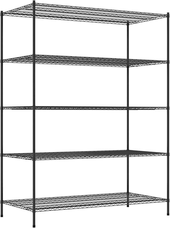 Commercial NSF Listed Black Epoxy Stationary Wire Shelving Kit 36" x 72" x 96", with 5 Shelves Perfect for Warehouse, Walk-in Refrigerator, Freezer, Grocery Store, Restaurant, Dishroom