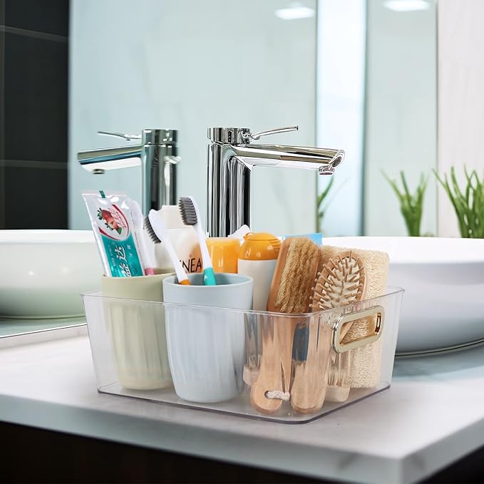 Clear Plastic Organizing Bins, Plastic Pantry Storage Baskets for Fridge, 6-Packs