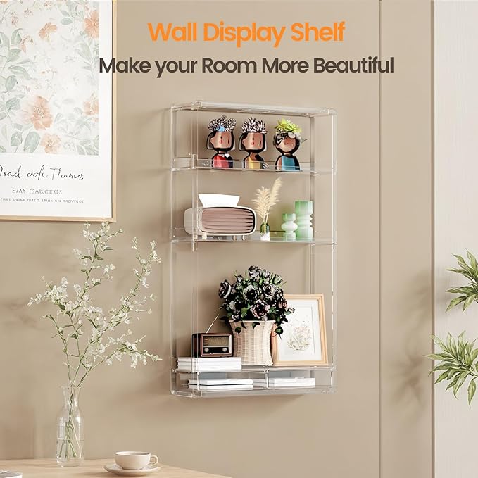 Shower Caddy Adhesive, X-Large Capacity Bathroom Organizers and Storage, No Drill Shower Organizer, Clear Wall-Mounted Bathroom Storage Shelf for Kitchen, RV, Cosmetic | Wall Mounted, No Drill, Display Case