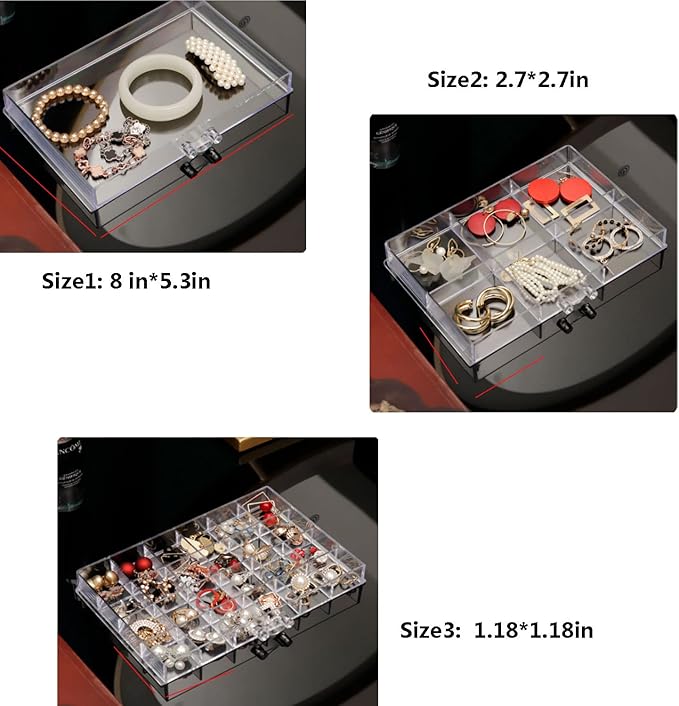 Earring Jewelry organizer Storage Box 3 Drawers Clear Acrylic Earring Jewelry Box for Women Girls