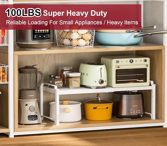 100 LBS Heavy Duty Kitchen Storage Shelf, 12 Inch Widened Cabinet Shelf Organizer For Dishes Spice Cups Small Appliances, Stackable Expandable Storage Shelves For Kitchen Cabinet Cupboard Pantry