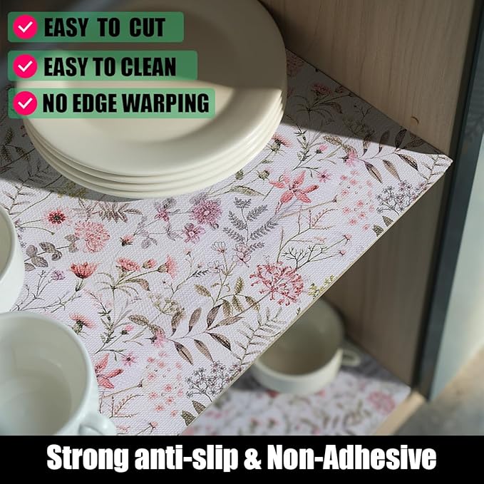 Amiitay Leaf Floral Shelf Liners Non Adhesive and Strong Non-Slip Shelf and Drawer Liners for Kitchen Cabinet Wire Fridge, Waterproof Shelf Drawer Liner,Easy to Clean,12IN x 10FT