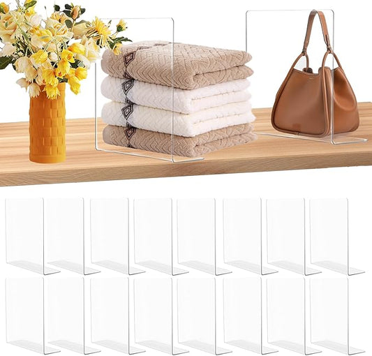 18 Pack Shelf Dividers for Closet Organization, 11.8''×9.8'' Deep Acrylic Clear Vertical Shelves Separators for Home Organization Enthusiasts