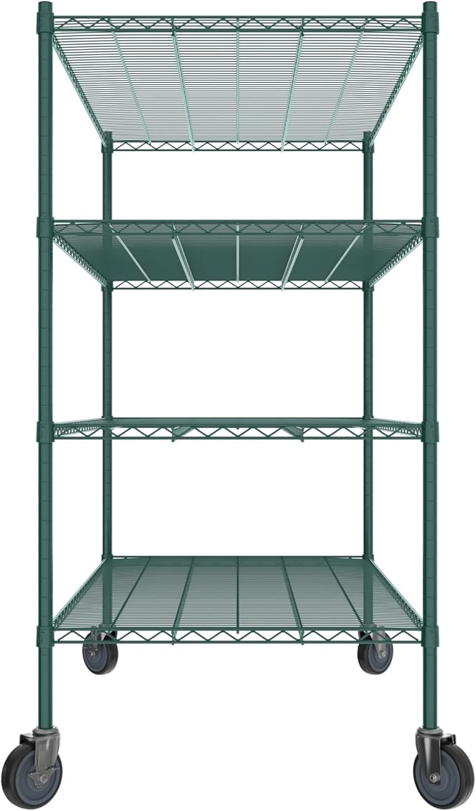 Commercial NSF Listed Green Epoxy Mobile Wire Shelving Kit 30" x 54" x 60", with 4 Shelves Perfect for Warehouse, Walk-in Refrigerator, Freezer, Grocery Store, Restaurant, Dishroom