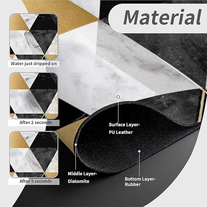 Kitchen Sink Splash Guard，marble geometric triangles Faucet Mat Sink Gadgets-Super Absorbent Fast Drying Mat Drip Catcher for Kitchen, Bathroom,Sink Mat, Dish Drying Mat, Bathroom(15" X 5.5" )