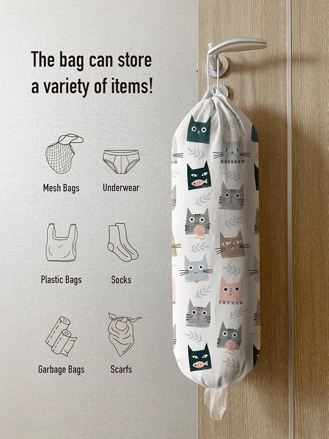 Hglian Plastic Bag Holder,Cute Kitty Grocery Bags Holder Organizer Storage Keeper Dispenser,Cat Kitchen Decor Gifts for Women Cat Mom-Extra Large