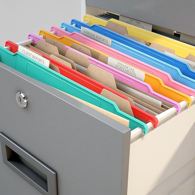 party greeting 8 Pack File and Folder Dividers 9x11.4 Inches Plastic Hanging Filing Cabinet Dividers Organizers Insertable File Separators Supplies for Office Drawer Organization (Rainbow)