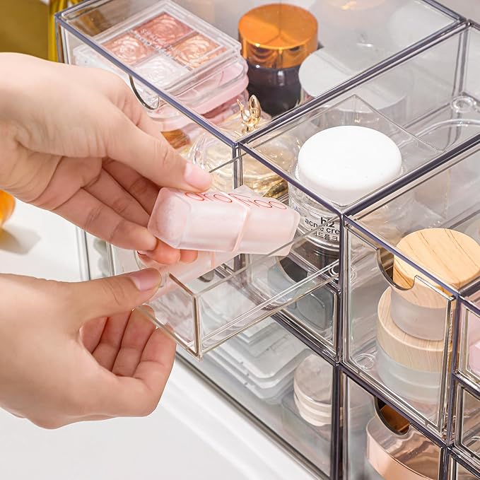 Makeup Drawer Organizer, Desk Drawer Organizer With 4 Drawers, 3 Different Sizes, Suitable For Office Desk, Bathroom, Bedroom, Jewelry, Stationery, Handicraft Storage And Organization, clear