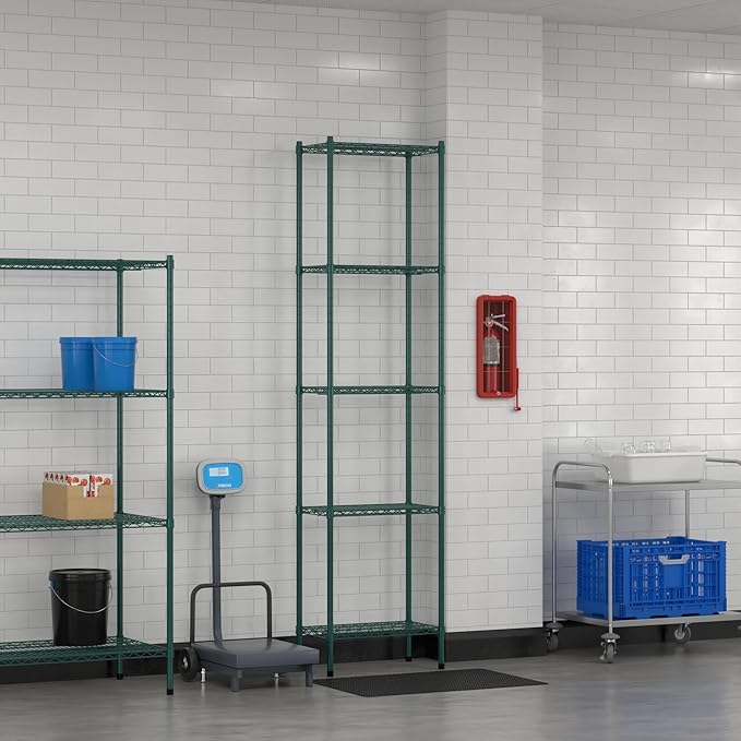 Commercial NSF Listed Green Epoxy Stationary Wire Shelving Kit 14" x 24" x 96", with 5 Shelves Perfect for Warehouse, Walk-in Refrigerator, Freezer, Grocery Store, Restaurant, Dishroom