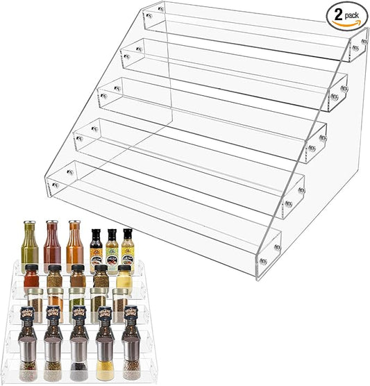 2-pack Spice Rack, 5-tier Clear Acrylic Vertical Shelves Organizer for Countertop, Cabinet, Pantry, Kitchen Organization & Storage