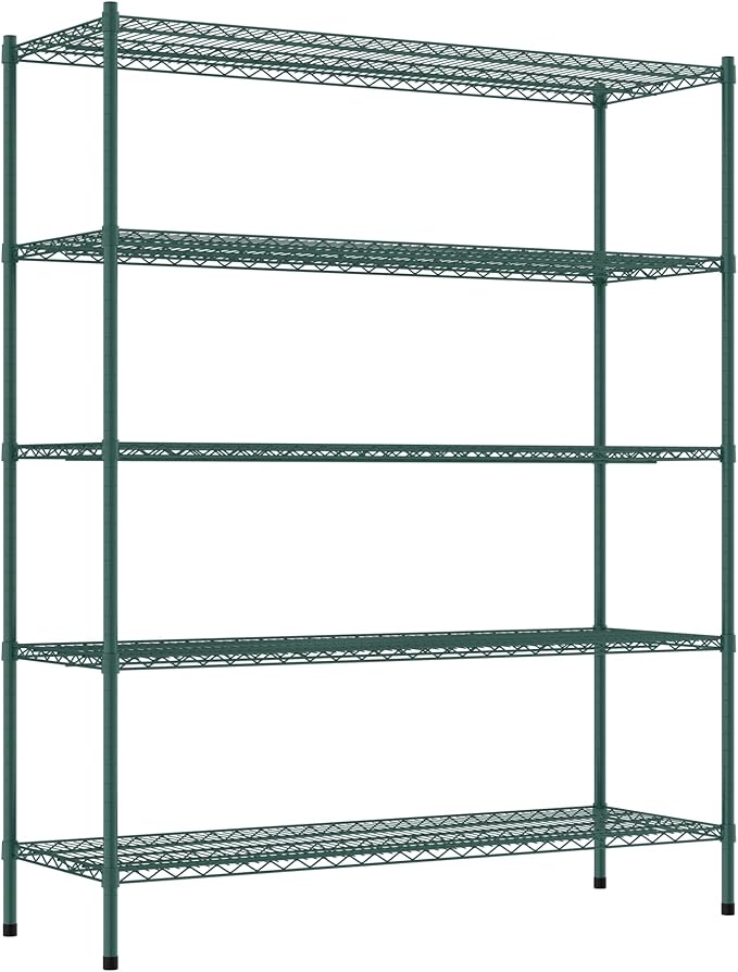 Commercial NSF Listed Green Epoxy Stationary Wire Shelving Kit 21" x 60" x 74", with 5 Shelves Perfect for Warehouse, Walk-in Refrigerator, Freezer, Grocery Store, Restaurant, Dishroom