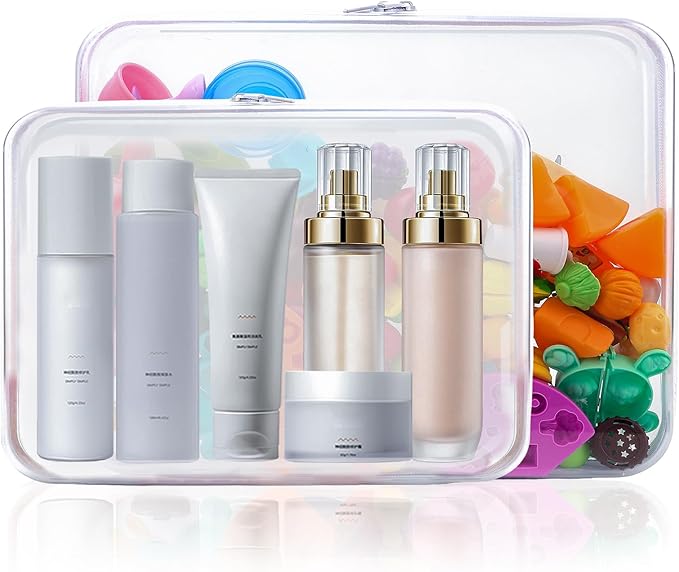 AOBOPLE Clear Hard Shell Zipper Case,2PCS M+L(9.8"x7.87"+8.66"x6.1") Large Toy Storage Bags,Plastic Transparent Hard Zipper Case Travel Waterproof Organizer Bags for Puzzles,Board Game,Cosmetics