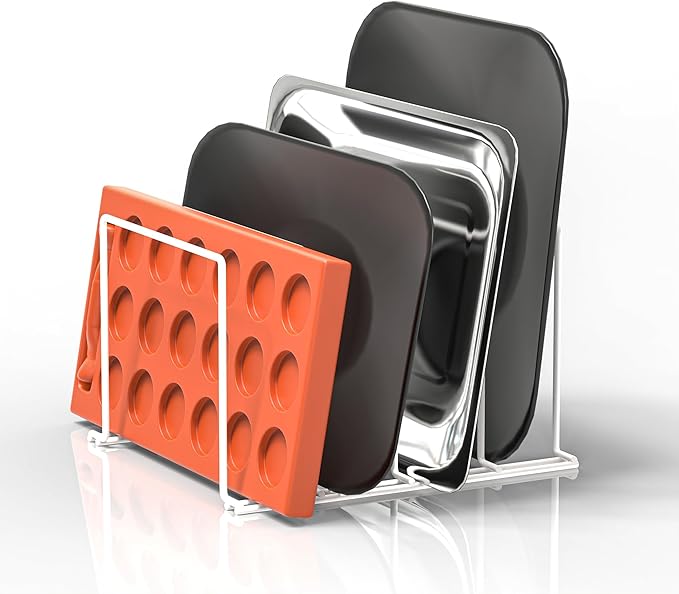 Better Houseware Pot Pan Organizer Under Cabinet Pot Lid Organizer Pan Organizers Inside Cabinet, Adjustable Cutting Board Organizer, Pots and Pans Organizer for Cabinet Storage, 4 Divided Slots
