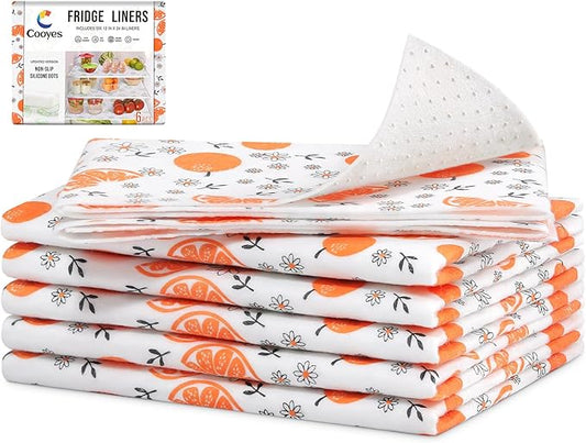 Cooyes Shelf Liners, 2-in-1 Non-Slip Fridge Mats, Absorb Excess Moisture, Machine Washable, No-BPA Multiple Sizes for Glass Shelves, Kitchen Cabinets, Drawers (12 W x 24 L Inches, Dasiy-6 Pack)