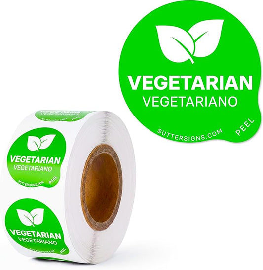 Vegetarian Food Labels 500 pcs | 1" Dot Bold Sticker Labels for Party Buffet, Delis, Sandwich Shops, Food Containers