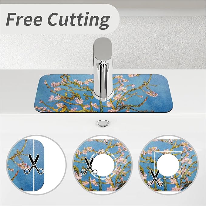 Kitchen Sink Splash Guard，Almond tree Faucet Mat Sink Gadgets-Super Absorbent Fast Drying Mat Drip Catcher for Kitchen, Bathroom,Sink Mat, Dish Drying Mat, Bathroom(15" X 5.5" )