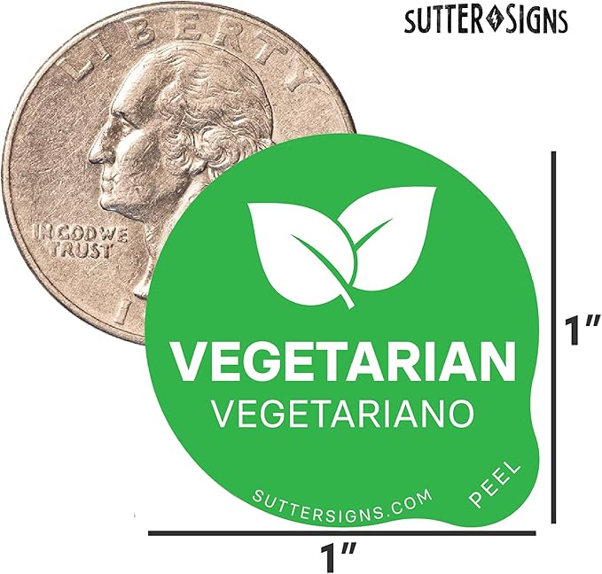 Vegetarian Food Labels 500 pcs | 1" Dot Bold Sticker Labels for Party Buffet, Delis, Sandwich Shops, Food Containers