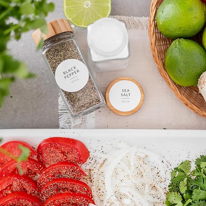 Minimalist Round Spice Labels for Lids - 140 Spice Jar Labels for Spice Containers - Waterproof Kitchen Label Stickers for Spice Jars - Spice Organization Herb Seasoning Pantry Labels